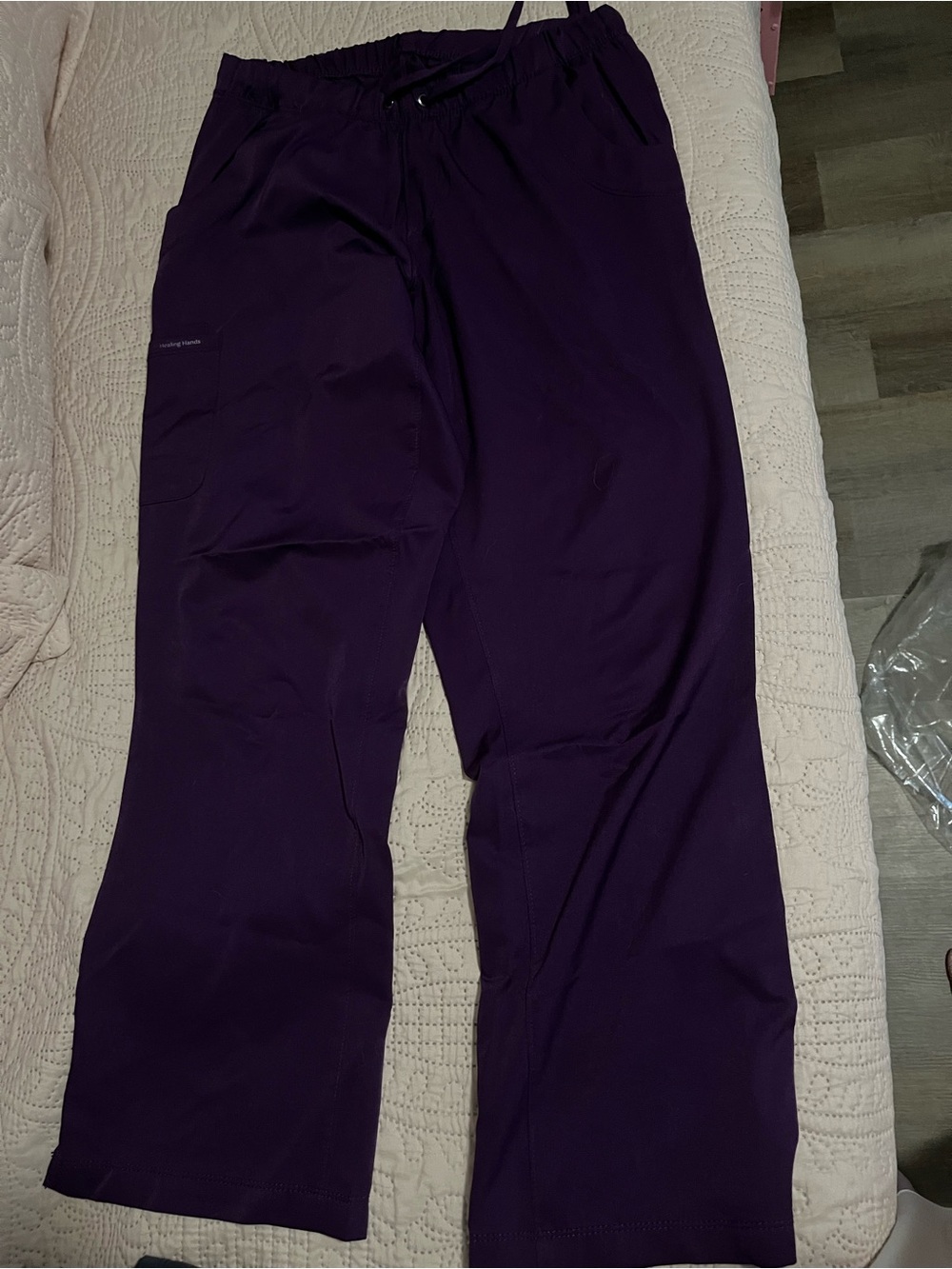 2 pairs of MP healing hands Purple Wide-Leg Scrub Pants and 1 M Top
